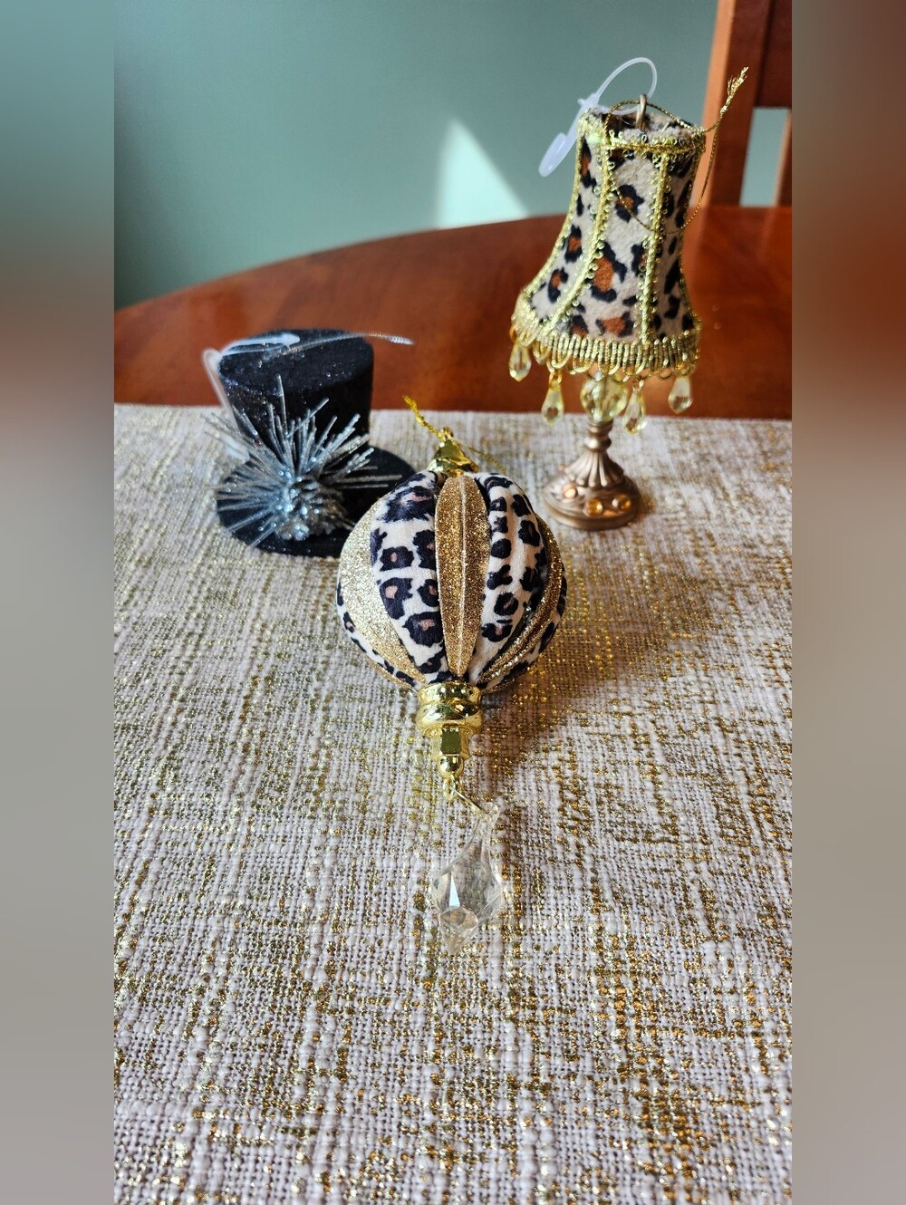 Gold and Leopard Velvet Hanging Christmas Ornaments